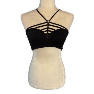 Love Mar LF Solid Black Bra Bralette Caged Nylon Spandex